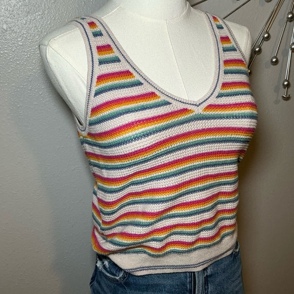 Marine Layer Rainbow Stripe Knit Tank XS Sleeveless V Neck Summer Top - Picture 2 of 4